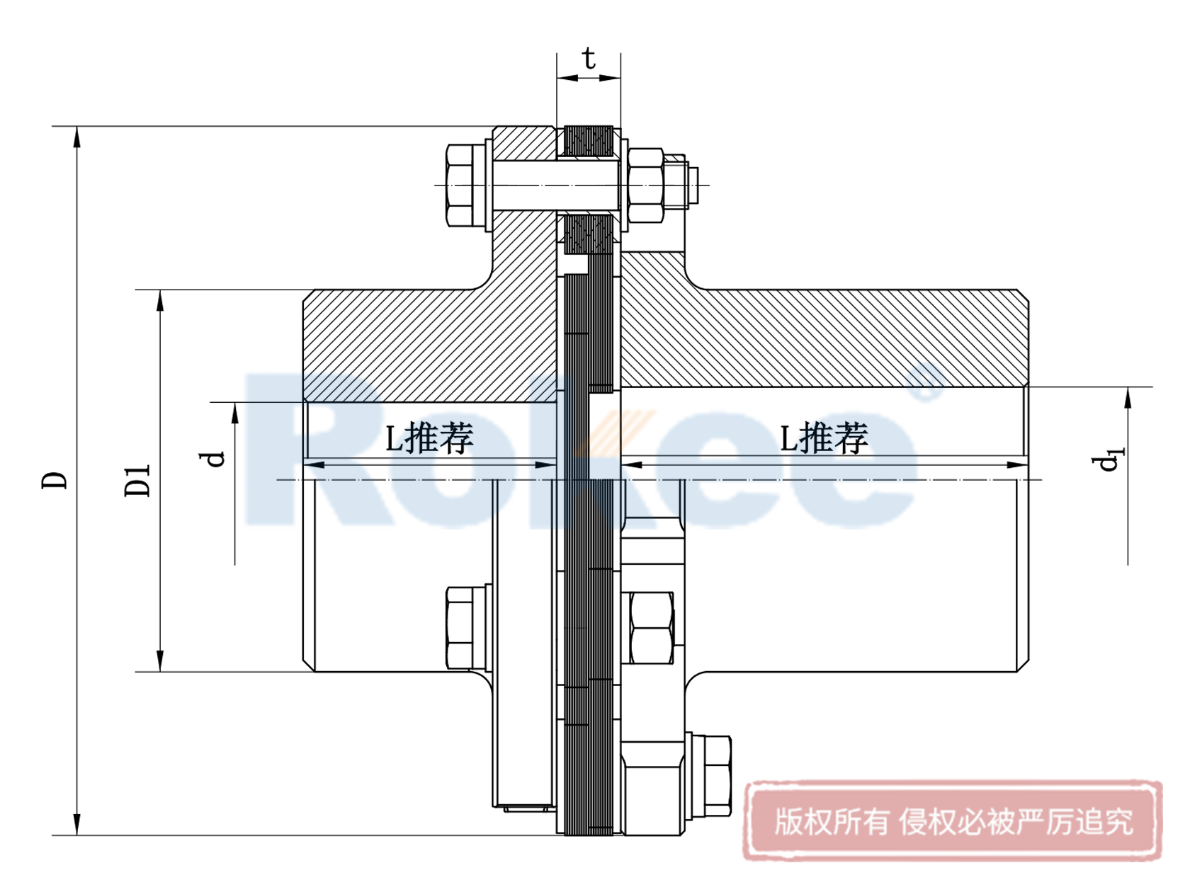 北票JMII联轴器-JMⅡ型单节式不带沉孔膜片联轴器