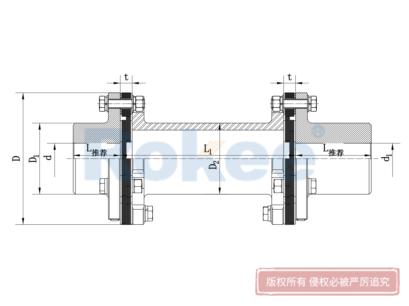 北票JMIIJ联轴器-JMⅡJ型带中间轴不带沉孔膜片联轴器